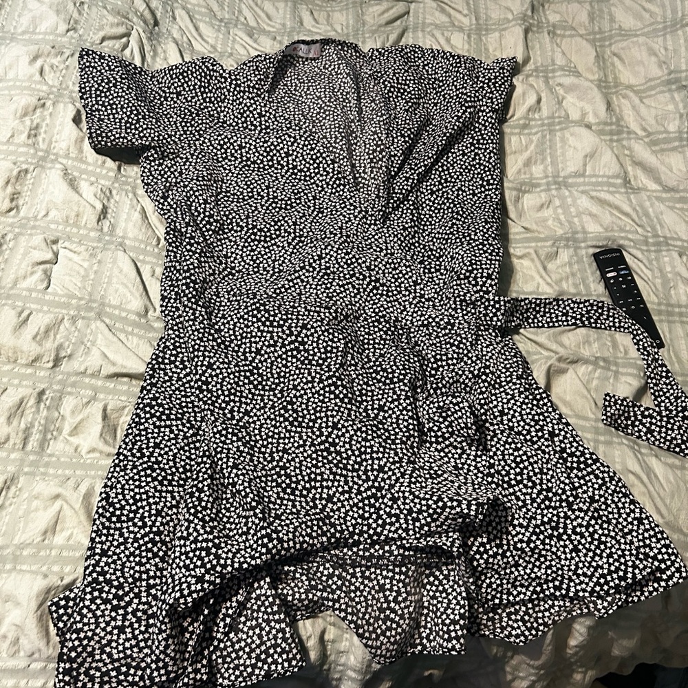 Elegant Black and White Polka Dot Wrap Dress